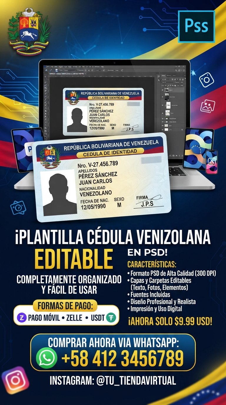 Formato de Cédula de Venezuela PSD: Plantillas Editables