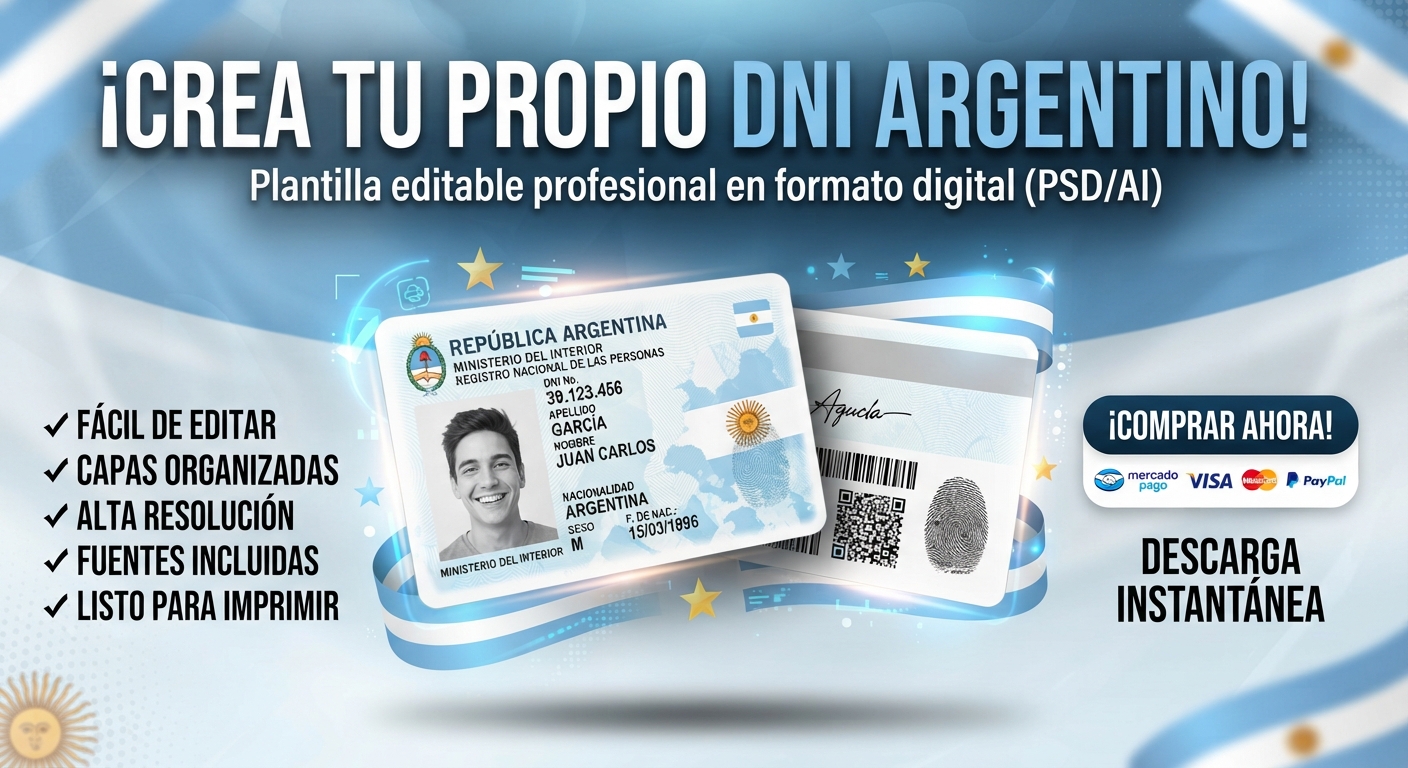 Licencia DNI de Argentina: Plantillas PSD Profesionales