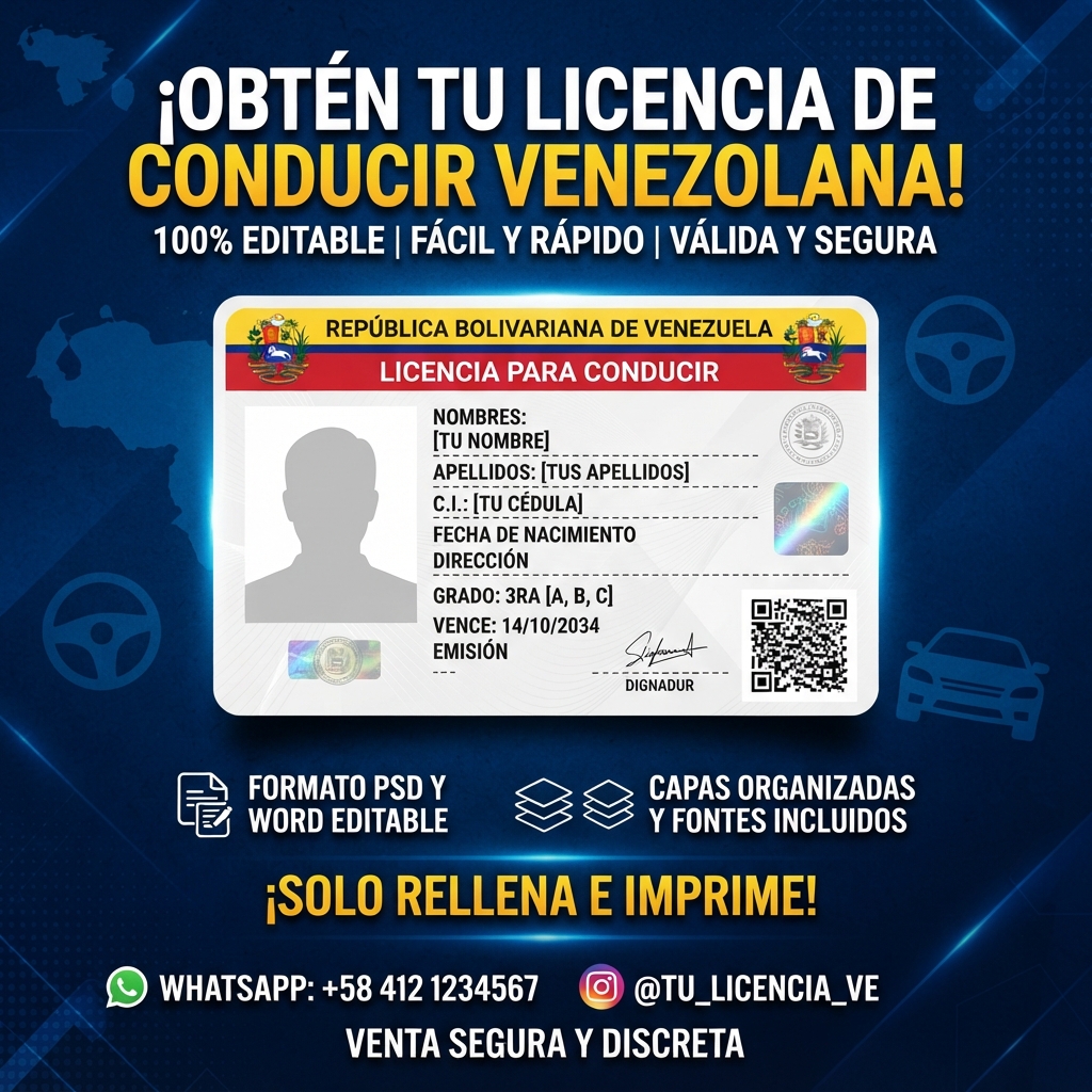 Plantilla editable licencia de conducir de Venezuela