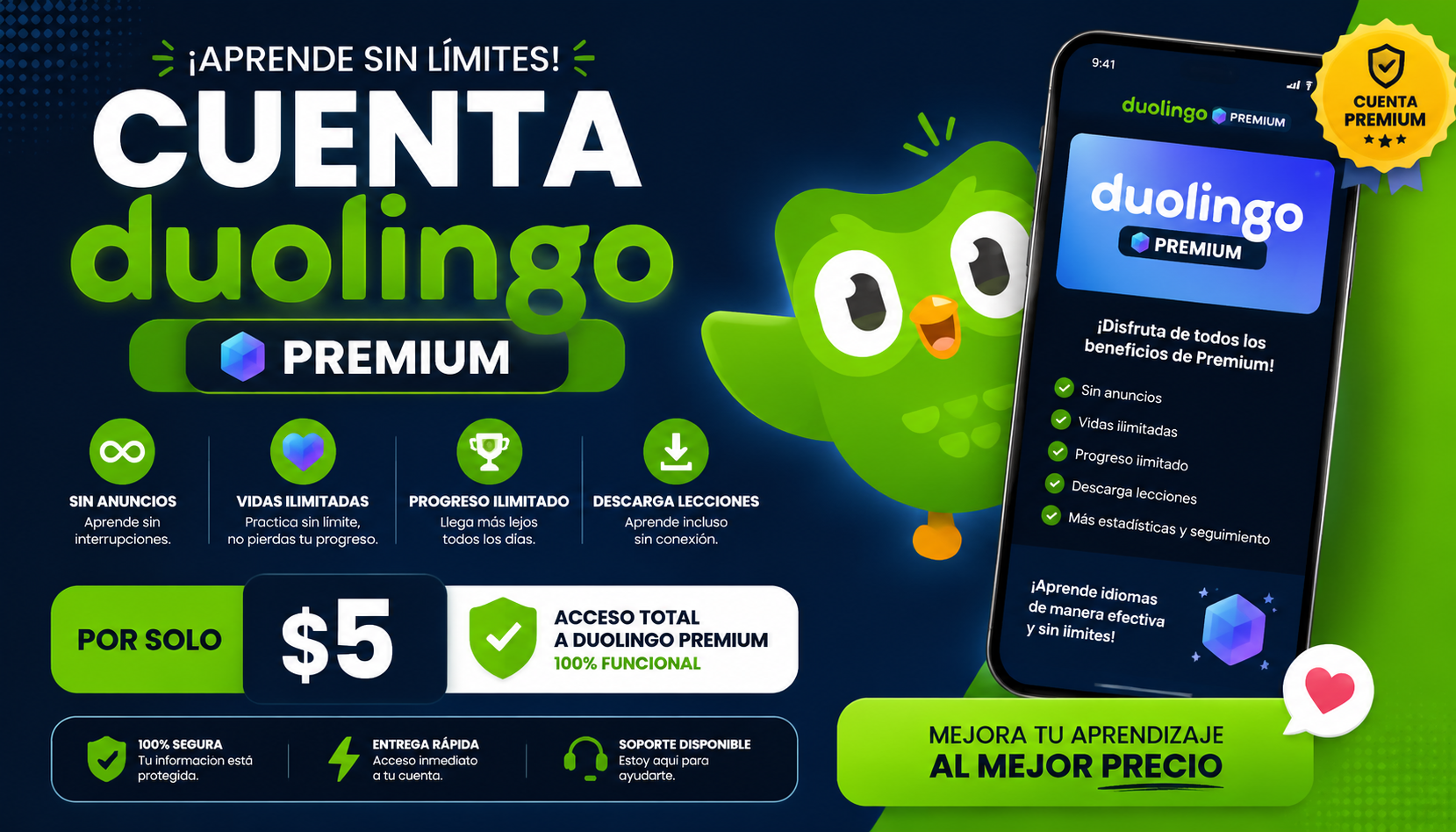 Cuenta de Duolingo premium 5$: Aprende idiomas barato