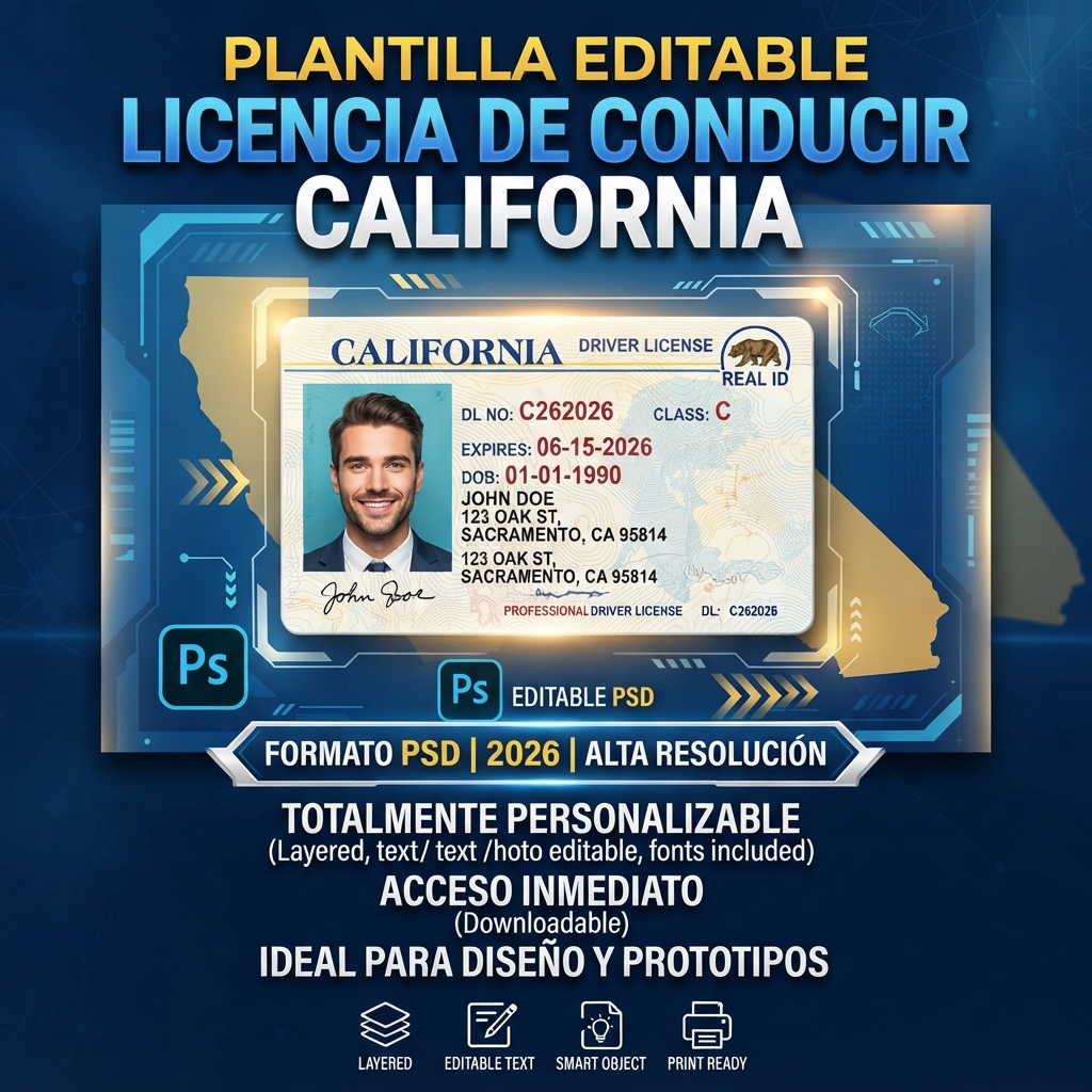 Plantilla editable de licencia de California: calidad PSD