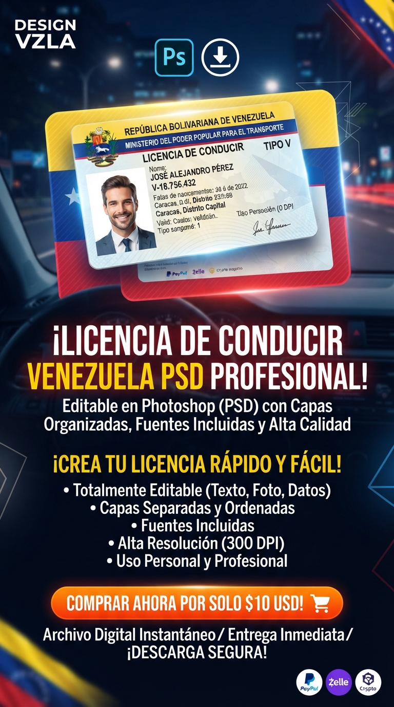 Plantilla Licencia de Venezuela PSD | Documentos Editables